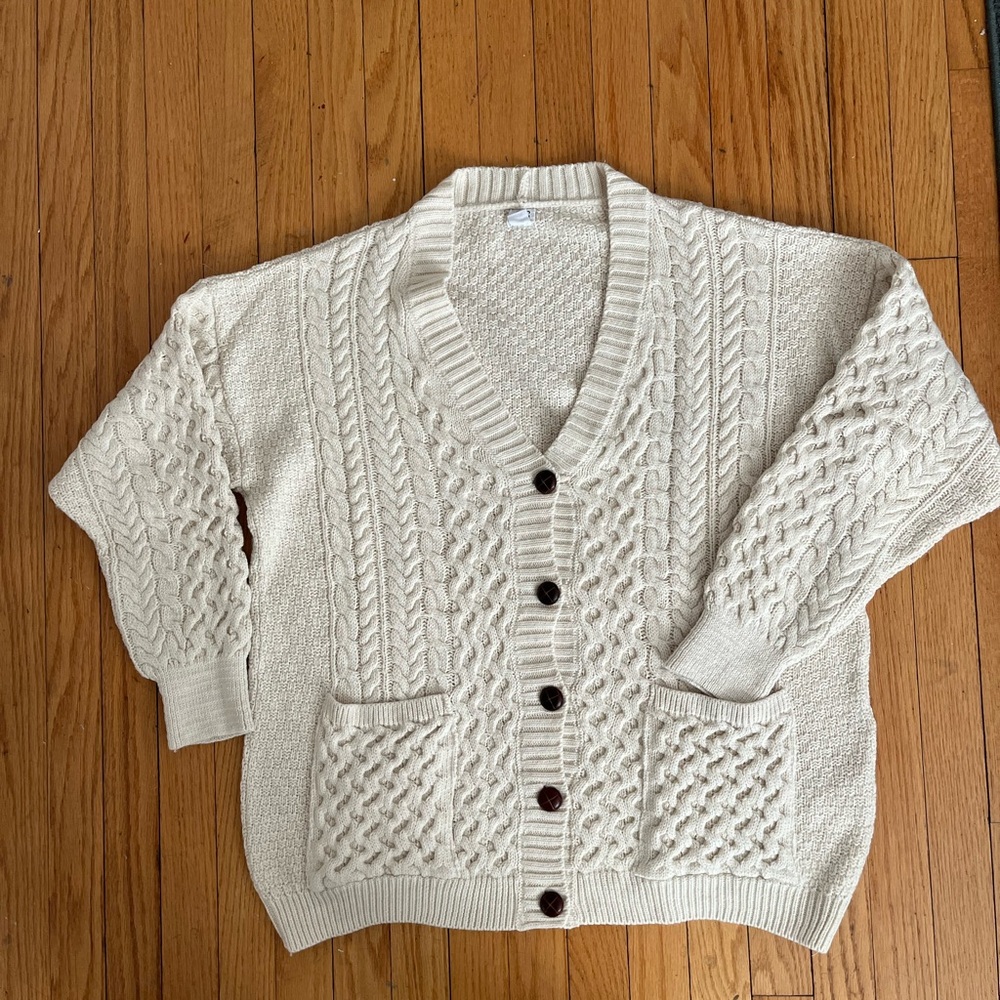 BDG Cream Cable Knit Cardigan Sweater